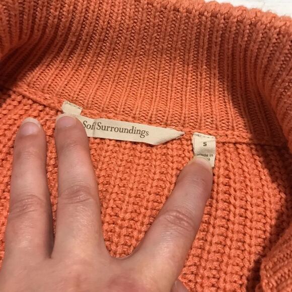 Soft Surroundings Long Line Tunic Knit Sweater Peach Pockets Cotton Size Small - Picture 2 of 3